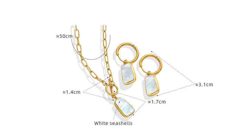 OT Clasp With White Seashell Pendant Necklace Earring Set