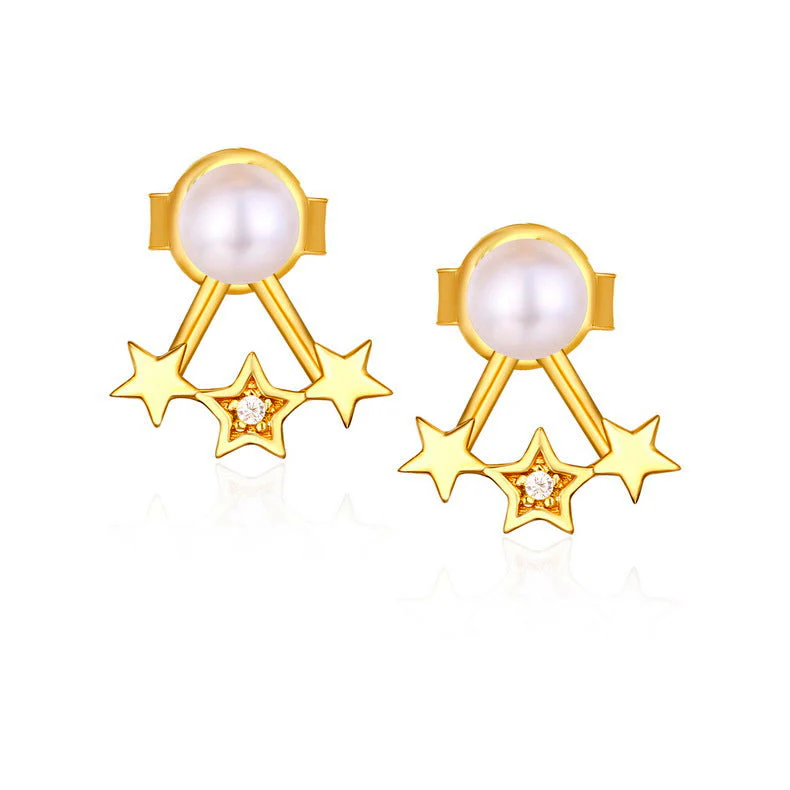3 Star Pearl Earrings