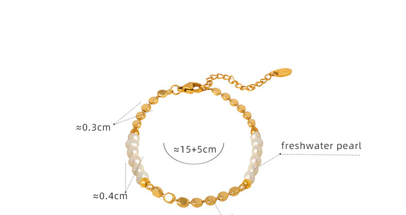 Flat Gold Beads and Freshwater Pearl Bracelet