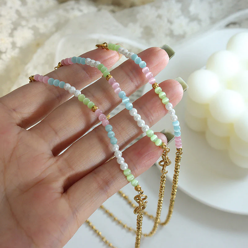 Bohemia Style Pearls and Cats Eye Stone Necklace