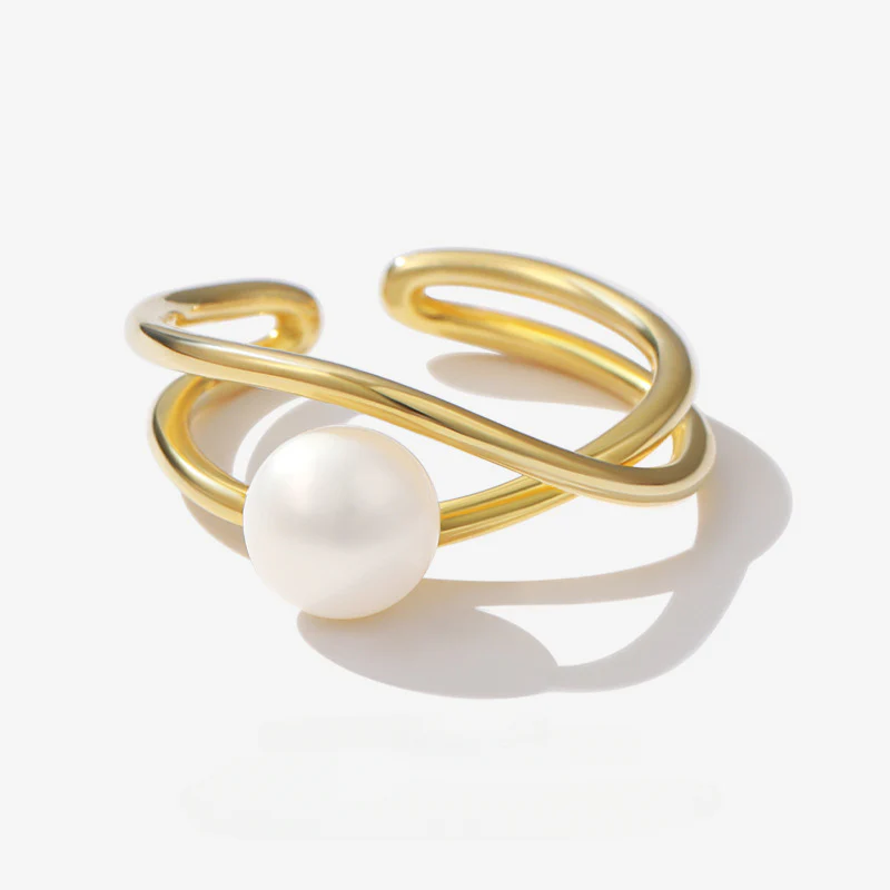 Geometric Lines Infinity Pearl Ring