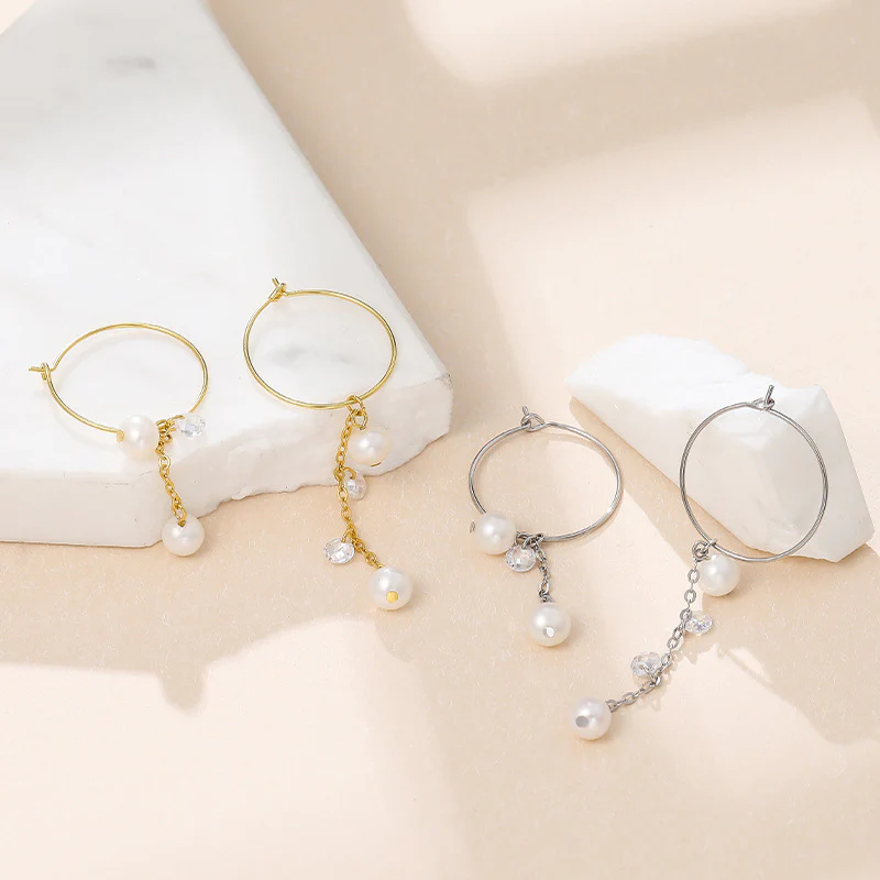 AB Style Asymmetric Hoop Pearl Drop Earrings