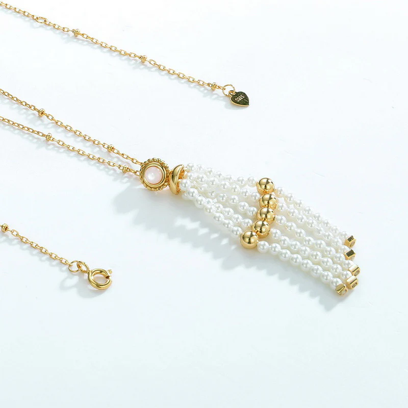 3 Strands Pearl Tassel Pendant Necklace