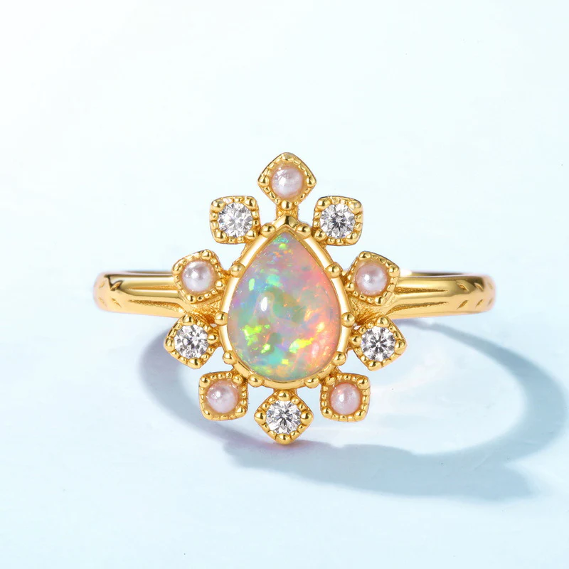 Teardrop Opal and Pearl Ring