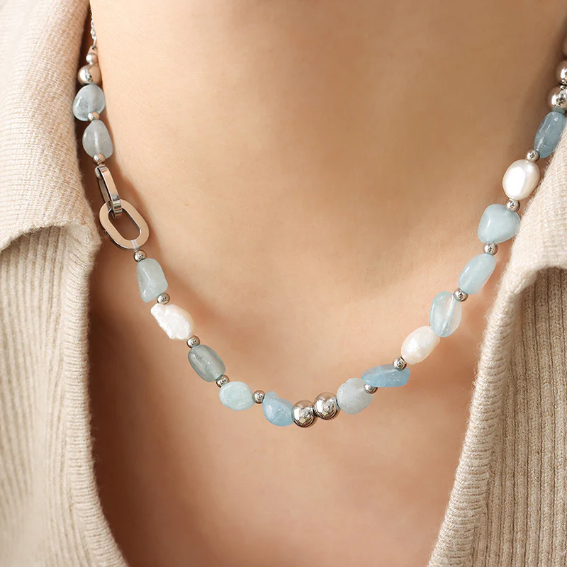 Bohemia Style Natural Stone Freshwater Pearl Necklace