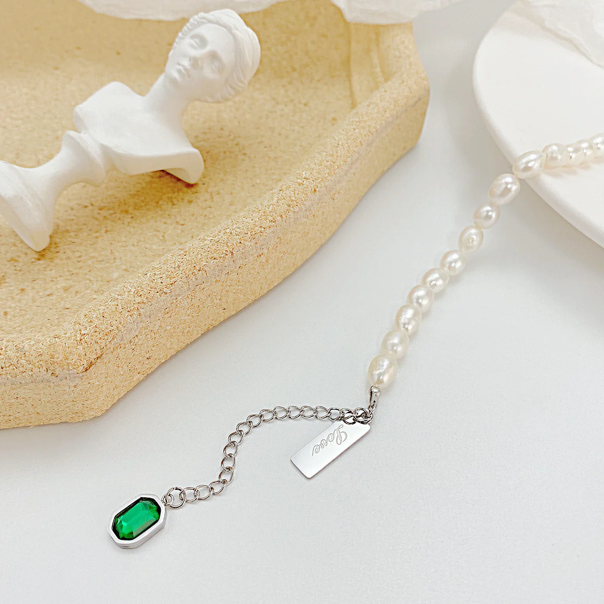 Emerald Zircon Freshwater Pearl Bracelet