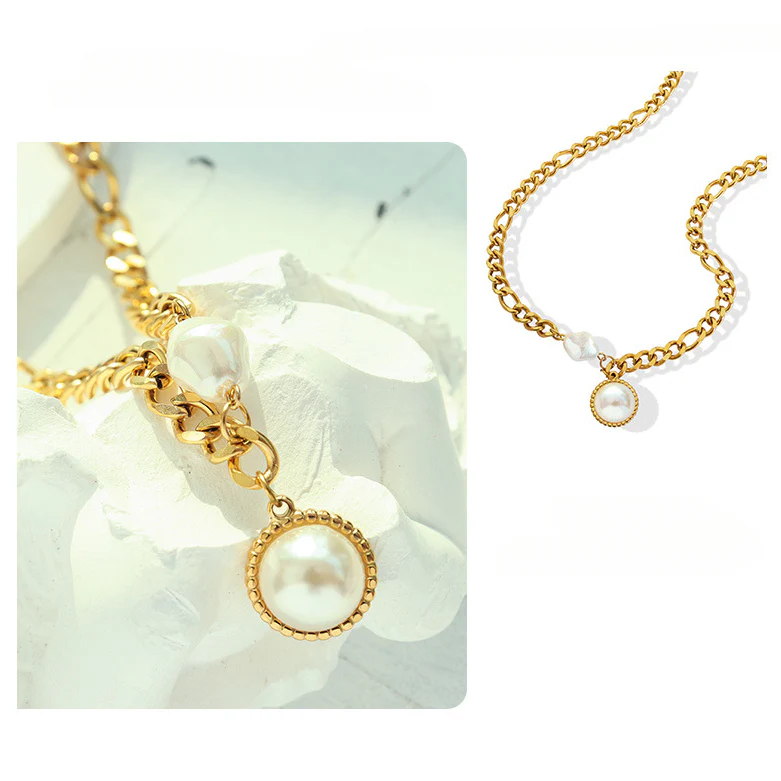Thick Chain Necklace With Enhancer Pearl Pendant