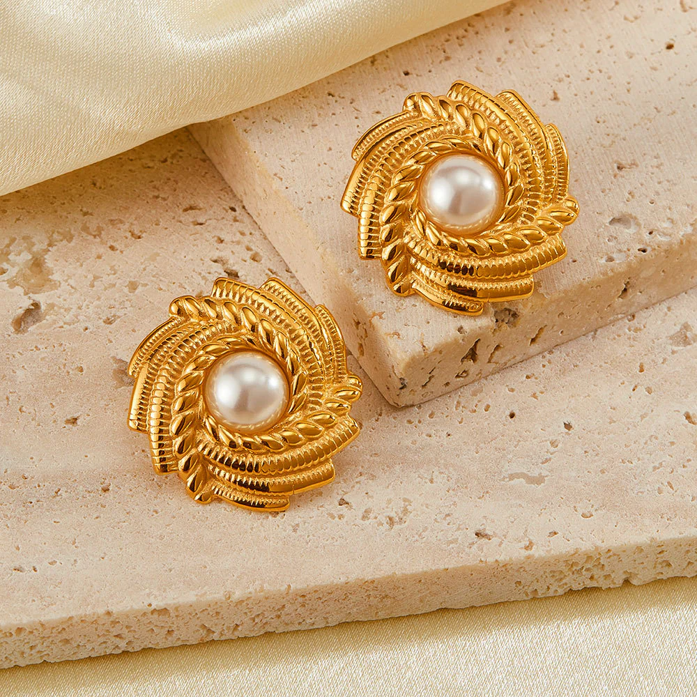 Vintage Large Textured Pearl Stud Earrings