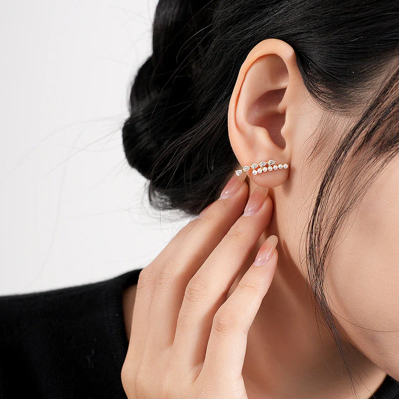 Diamond And Pearl Climber Earrings