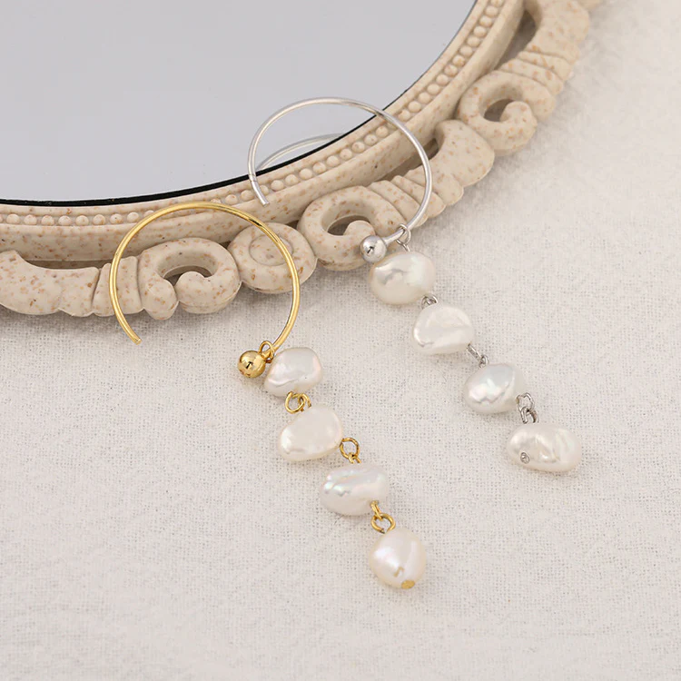 C Hoop Tassel Pearl Dangle Earrings