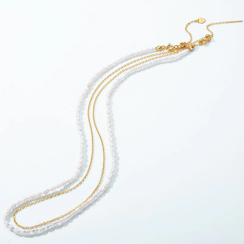 Two Layers S925 Bead Chain and Freshwater Pearl Necklace