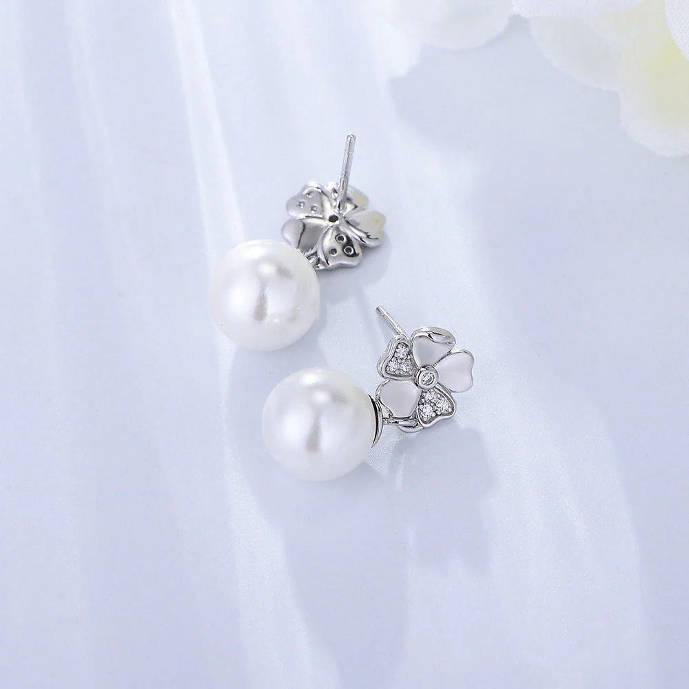 Flower Diamond Pearl Earring Dangly