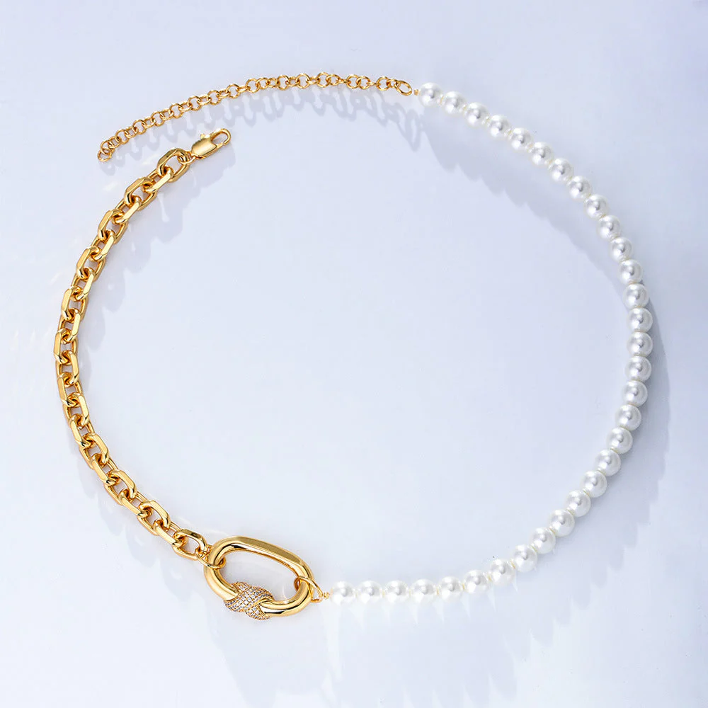 Half Pearl Half Chain Necklace