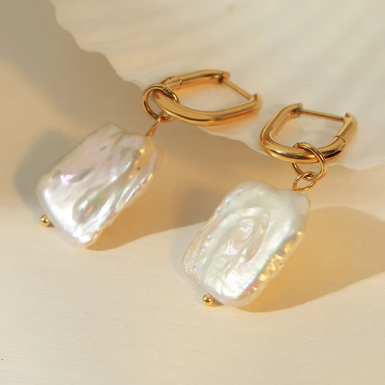 Flat Baroque Pearl Drop Earrings