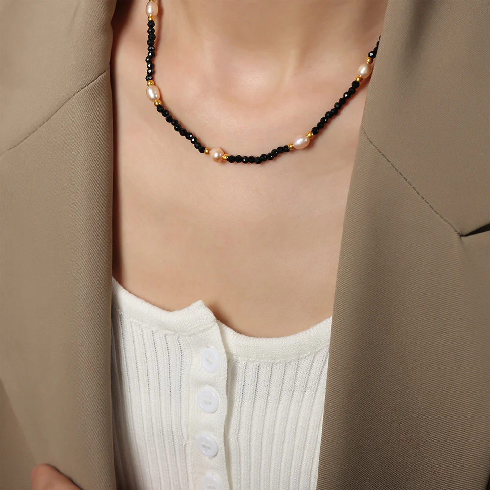 Black Amazonite and Freshwater Pearl Necklace