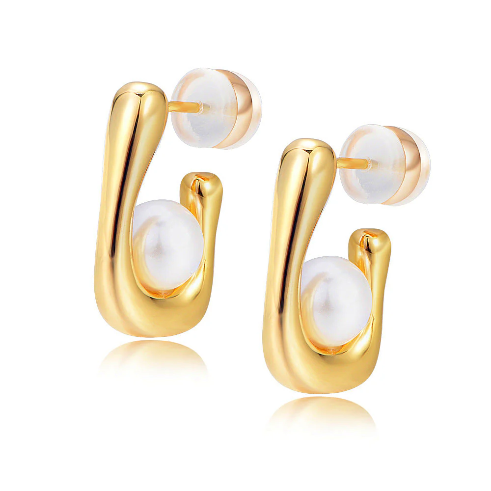 Geometric Earrings Pearl Studs