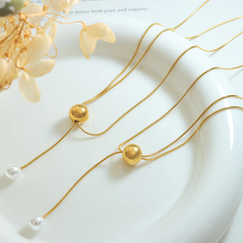 Adjustable Gold Snake Chain Pearl Drop Necklace