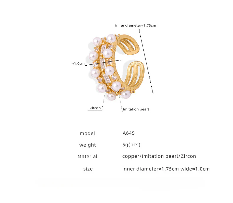 Dainty Diamond Two Row Pearl Ring