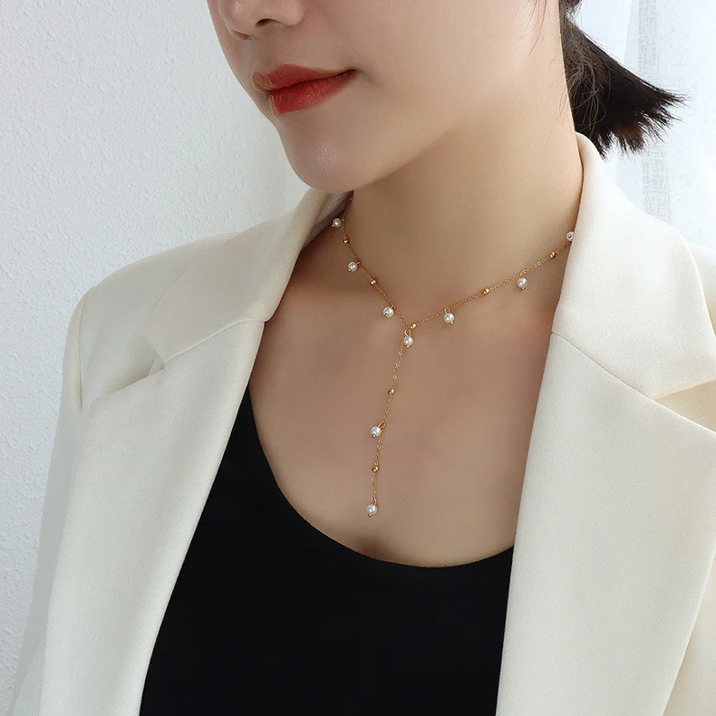 Drop Tassel Pearls Charm Y Necklace