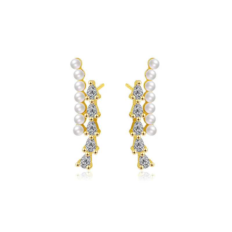 Diamond And Pearl Climber Earrings
