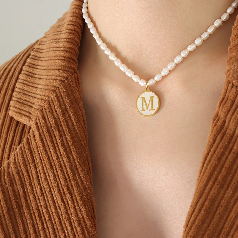 26 Initial Letter Pendant Freshwater Pearl Necklace