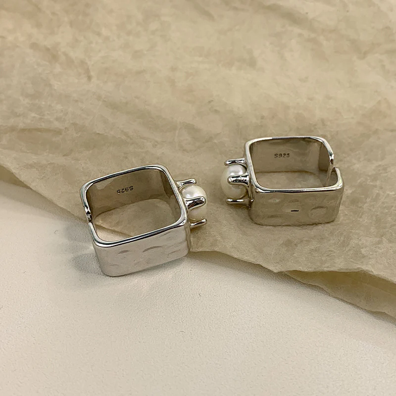 Wide Band Square Pearl Ring