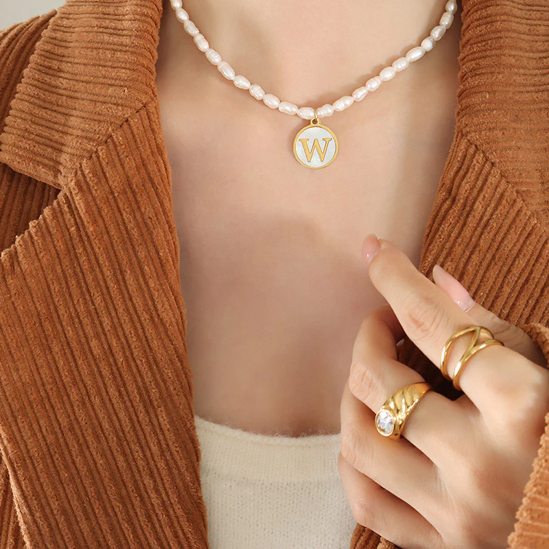 26 Initial Letter Pendant Freshwater Pearl Necklace