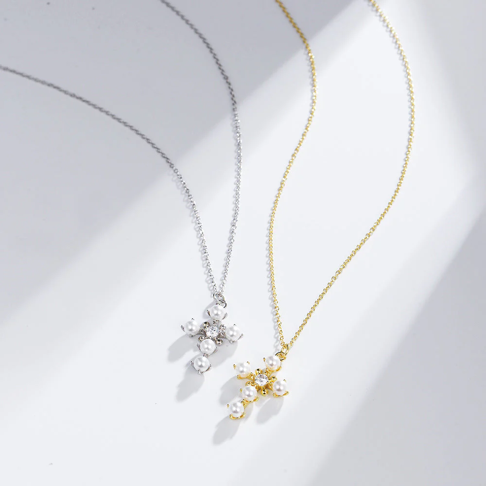 Pearl Cross Pendant Necklace