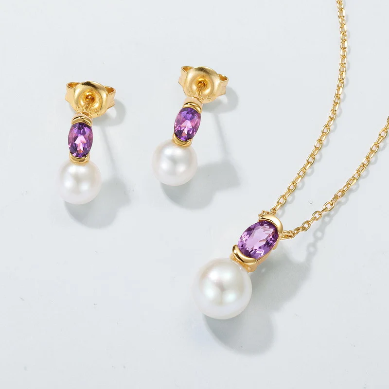 Natural Freshwater Pearl and Purple Crystal Earrings