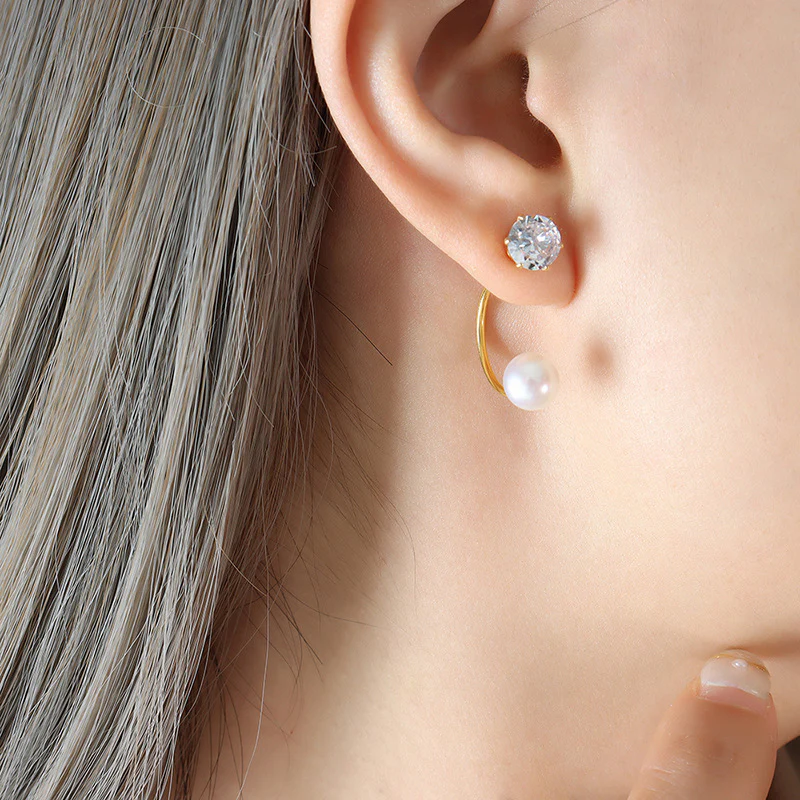 Two Wear Ways Zircon and Pearl Stud Earring