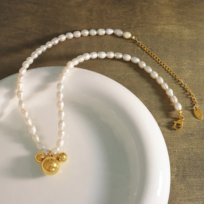 Cartoon Mickey Mouse Pendant Freshwater Pearl Necklace