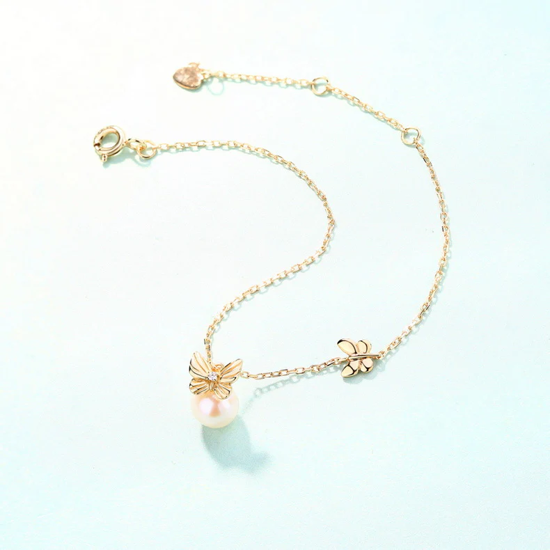 Butterfly Sterling Silver Pearl Bracelet