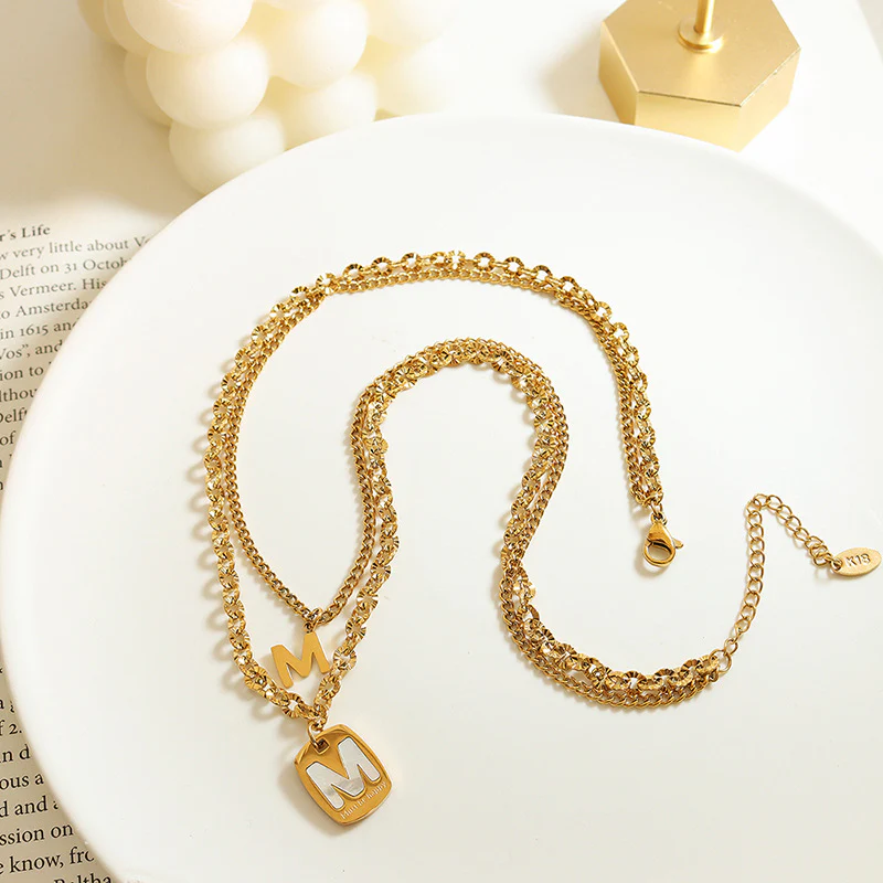 2 Stacked Letter M Pendant Necklace