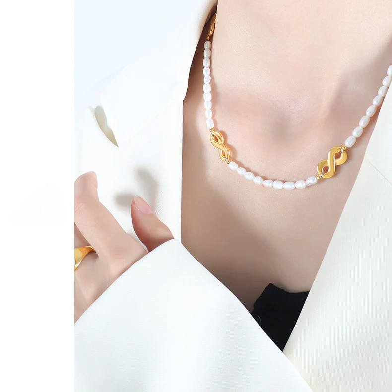 Infinity Clasp Stitching Freshwater Pearl Necklace