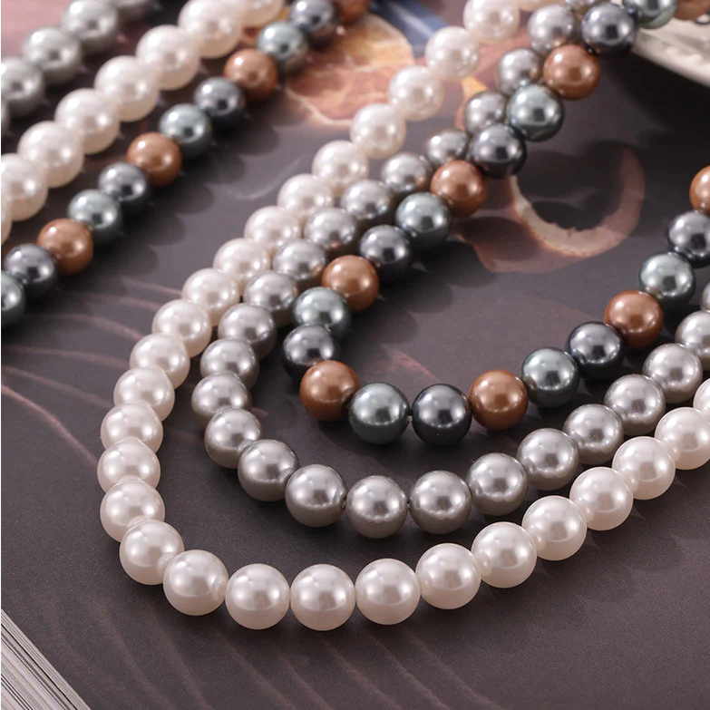 8mm 10mm 12mm White Grey Brown Pearl Bead Necklace