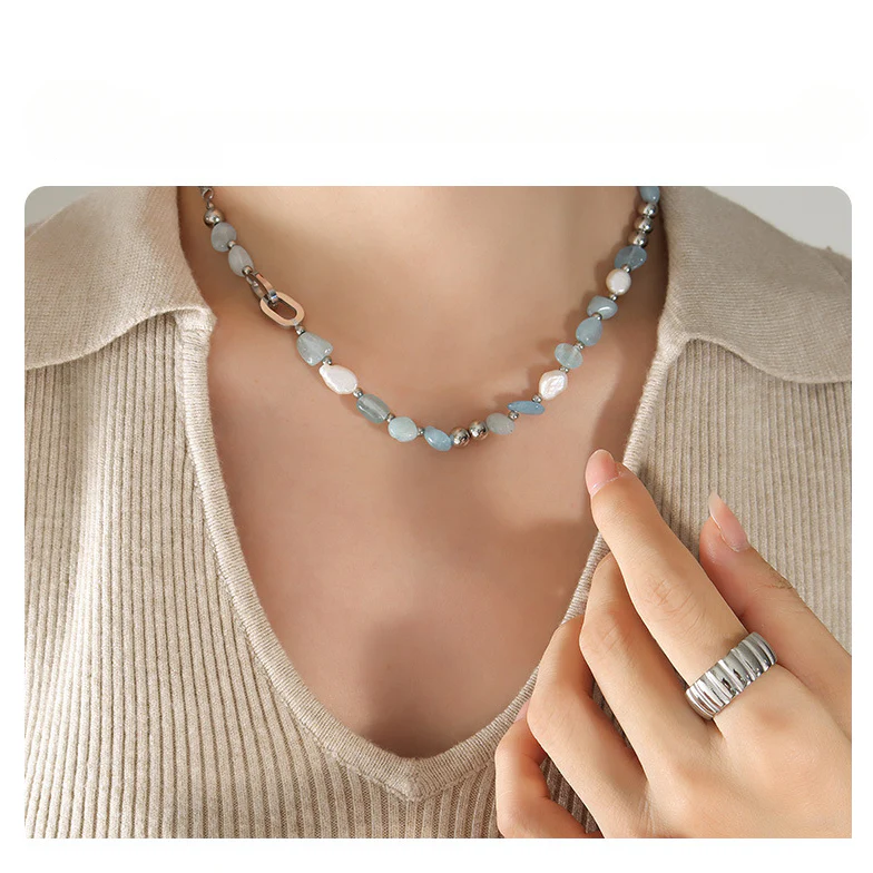 Bohemia Style Natural Stone Freshwater Pearl Necklace