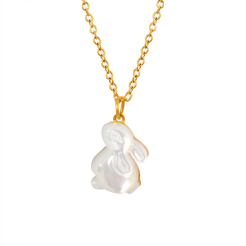 Natural Mother of Pearl Rabbit Pendant Necklace