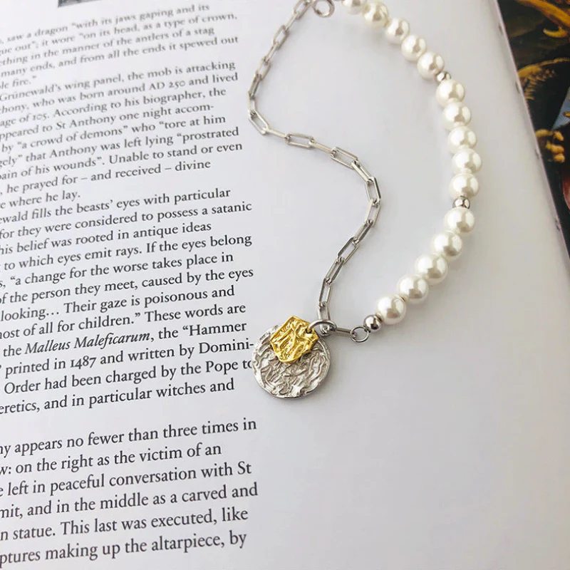 Portrait Coin Half Chain Half Pearl Bracelet