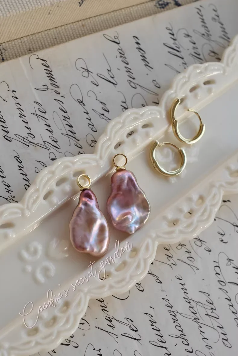 【Monet Garden Collection】 Handmade Aurora Baroque Pearl Earrings