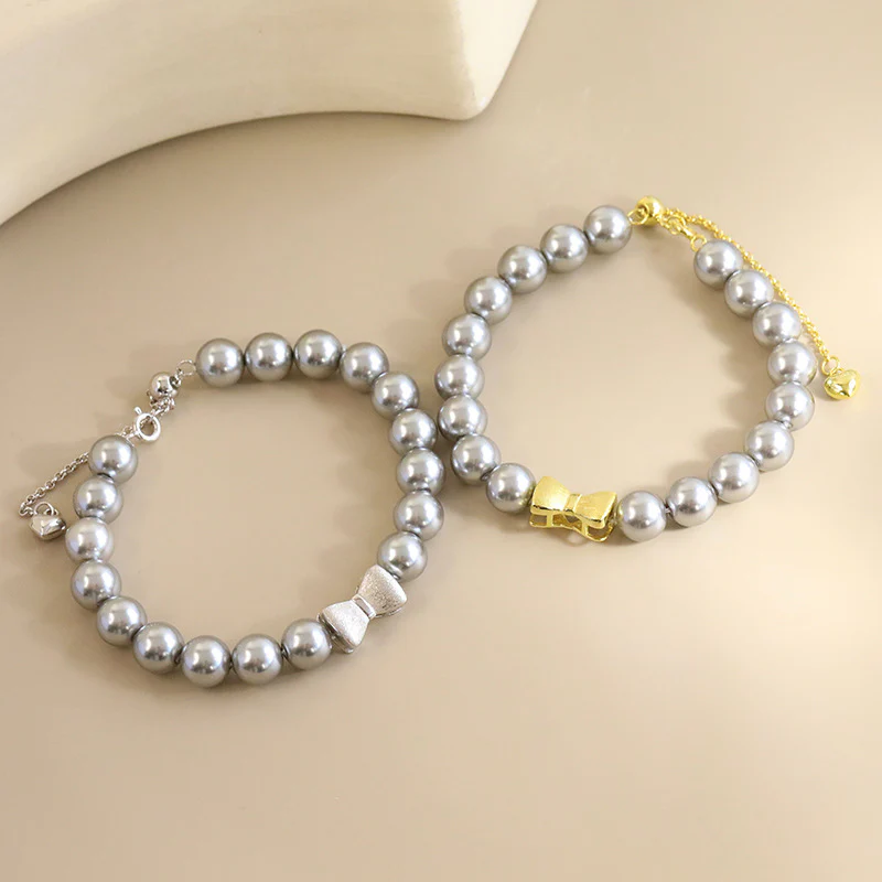 Pullable Bow Swarovski Grey Pearl Bracelet