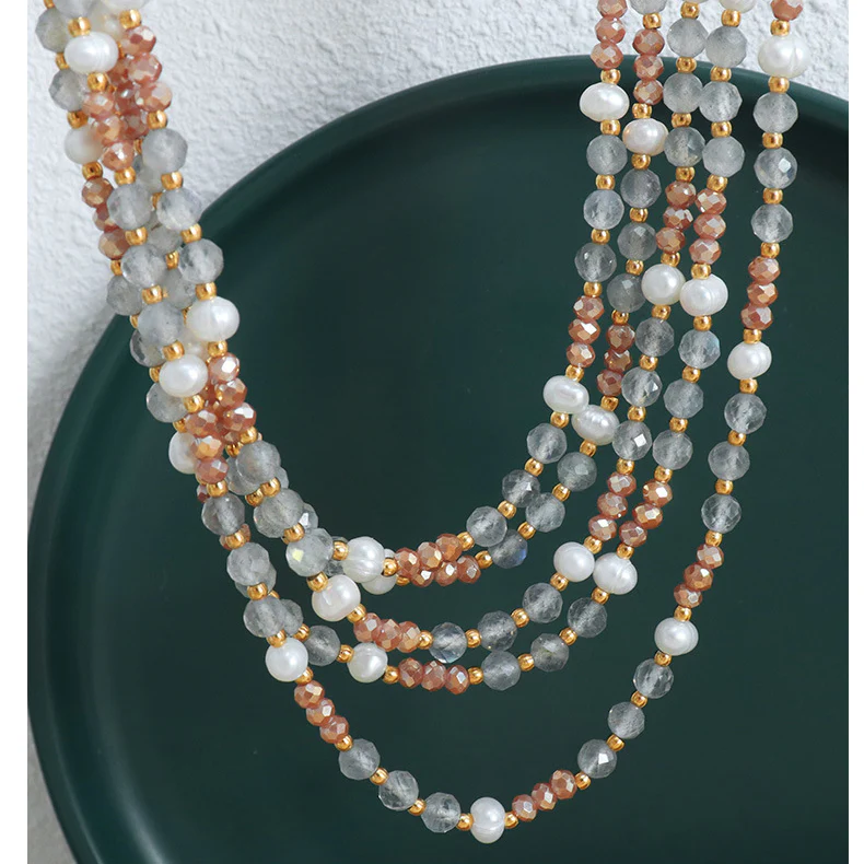 Bohemian Style Pearl Stone Glass Beaded Necklace