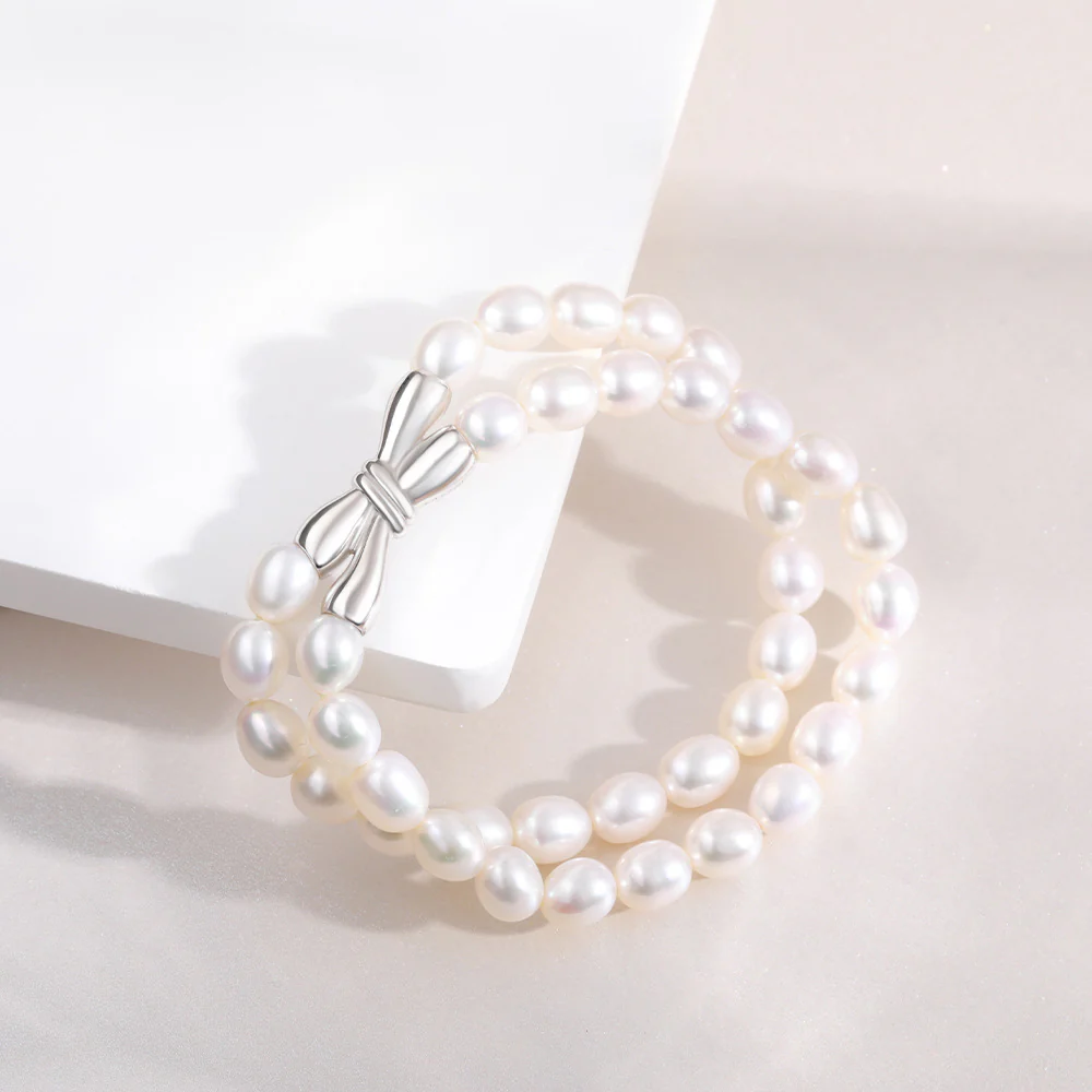 Bow Knot Two Row Freshwater Pearl Bracelet