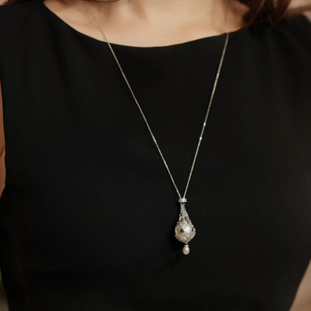 Freshwater Pearl & Blue Gemstone Pendant Necklace