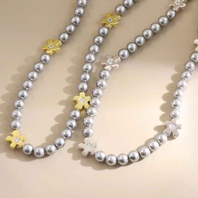 Light Luxury Swarovski Grey Pearl Necklace