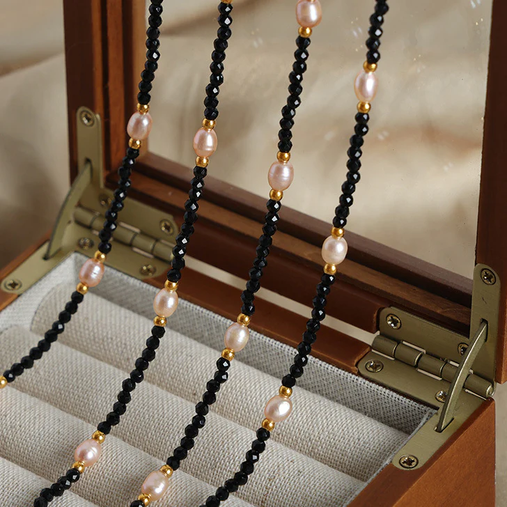 Black Amazonite and Freshwater Pearl Necklace