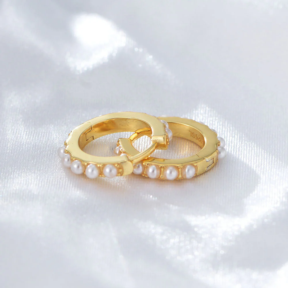 S925 Sterling Silver Pearl Hoop Earring