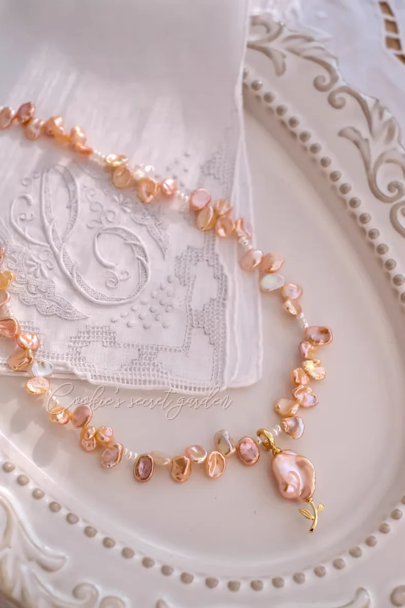 【Monet Garden Collection】 Handmade Girly's Spring Baroque Pearl Necklace