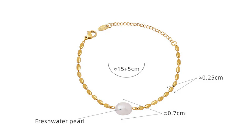 Gold Rice Beads With A Freshwater Pearl Bracelet