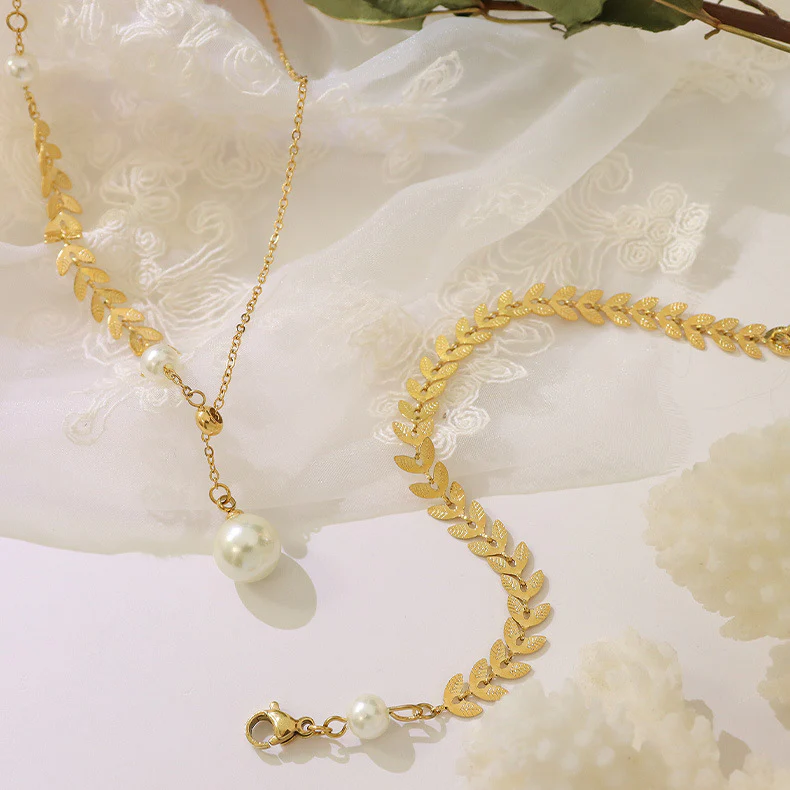 Adjustable Pull Chain Ears Of Wheat Pearl Drop  Y Necklace