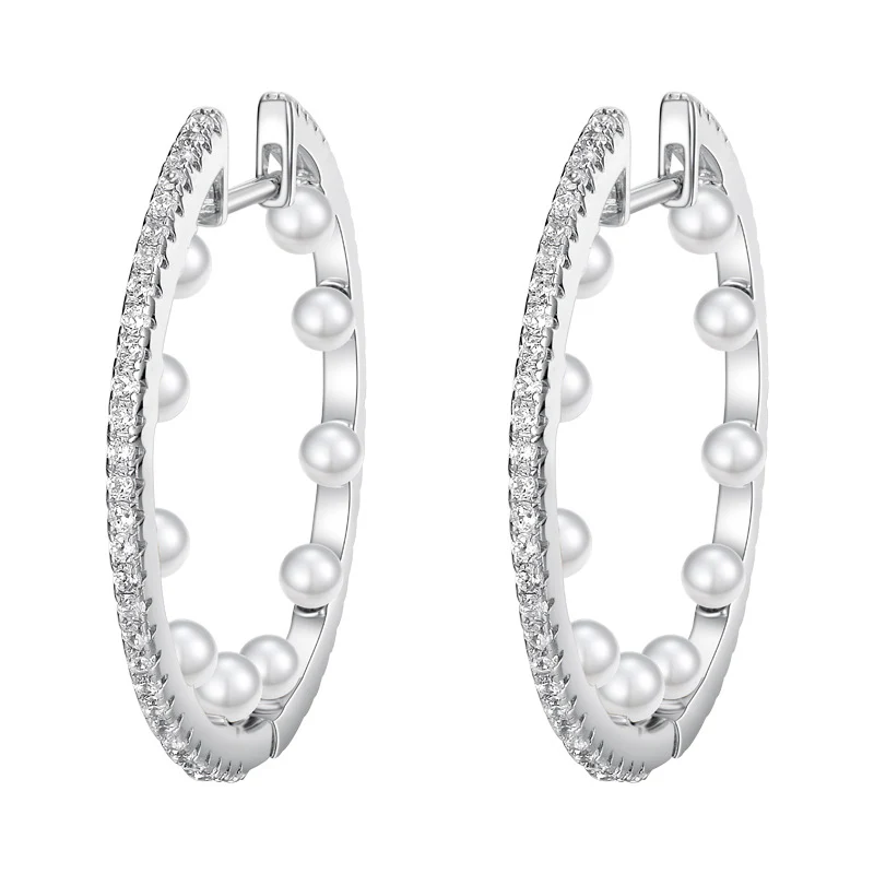 Silver Pearl Earring Hoops